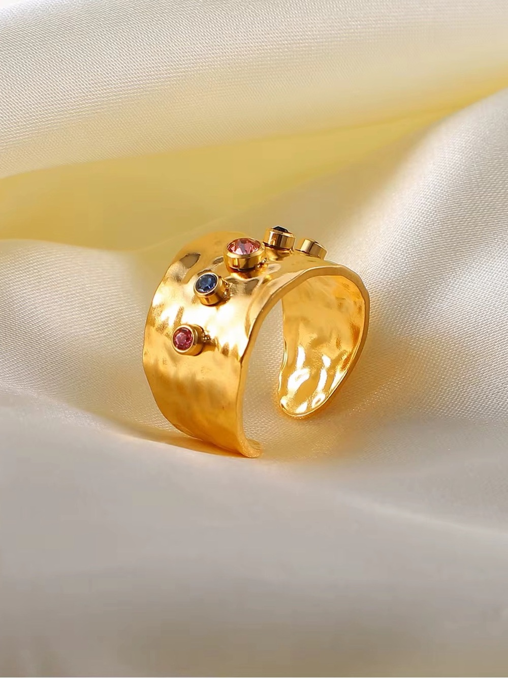 18K Gold Plated Multicolored Cubic Zirconia Adjustable Ring